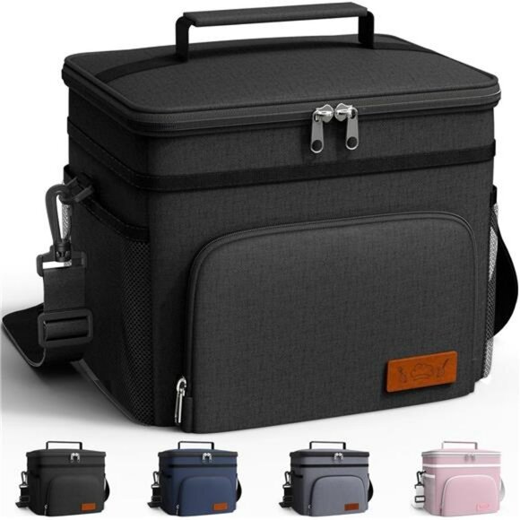Insulated lunch bag black leakproof cooler lunch box for work travel picnic - Picture 1 of 8